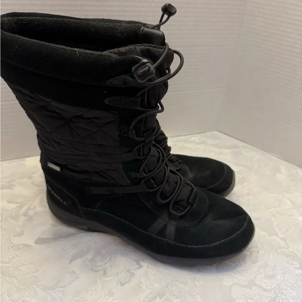 Merrell women’s 8 approach‎ tall waterproof leather quilted black boots J99128